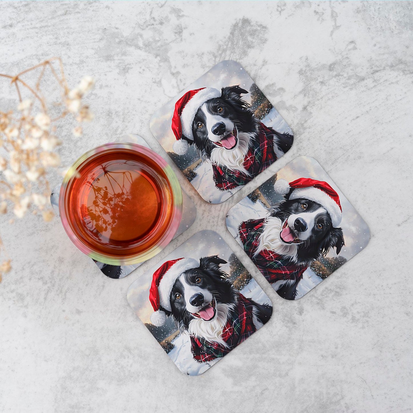 Christmas Border Collie Coasters