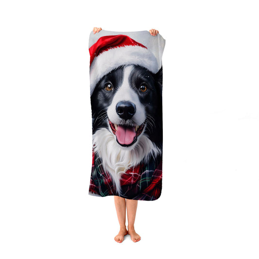 Christmas Border Collie Beach Towel