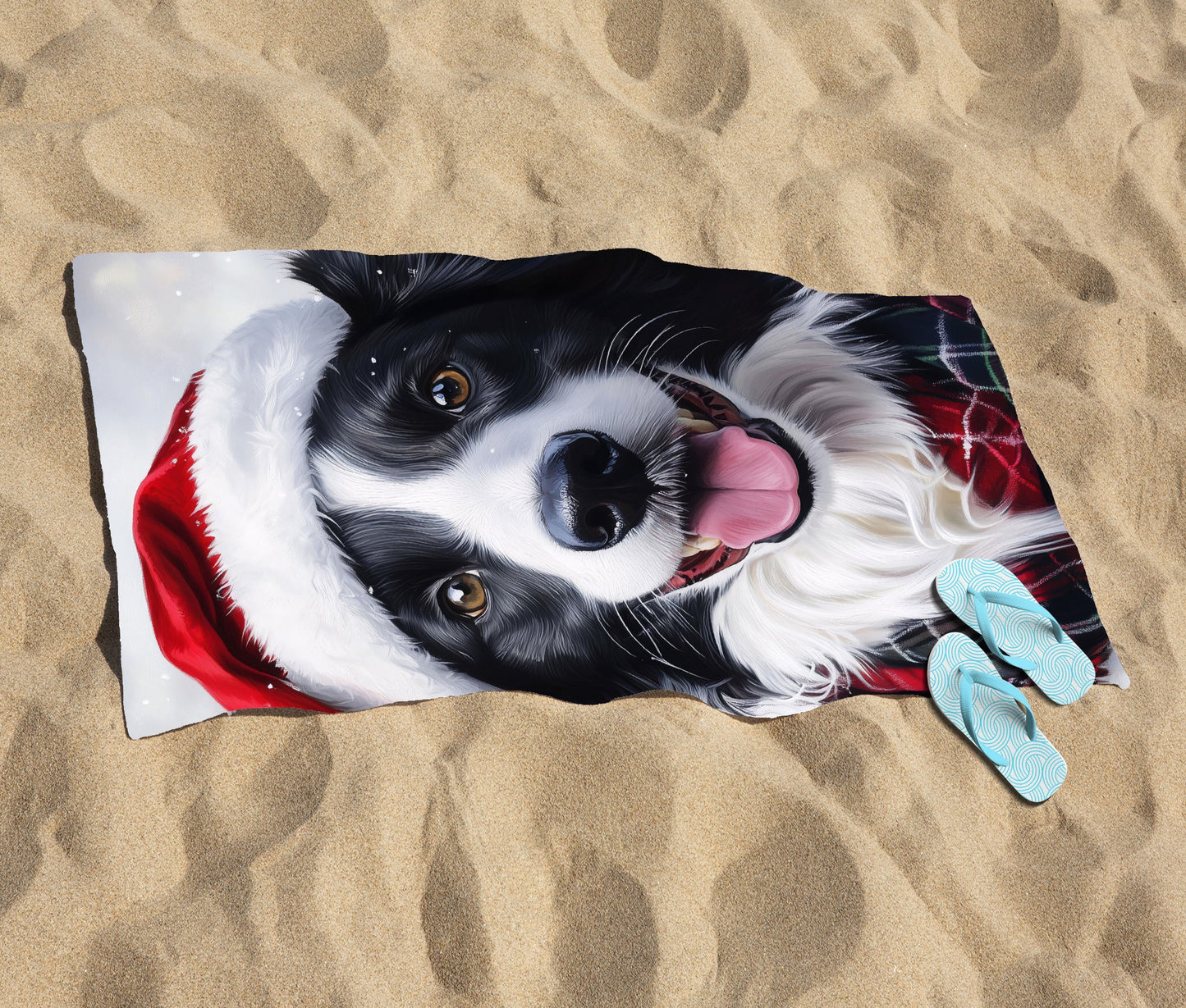 Christmas Border Collie Beach Towel