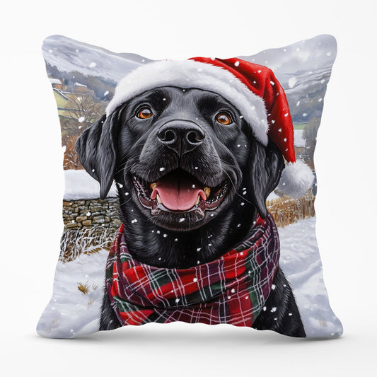 Christmas Black Labrador Cushion