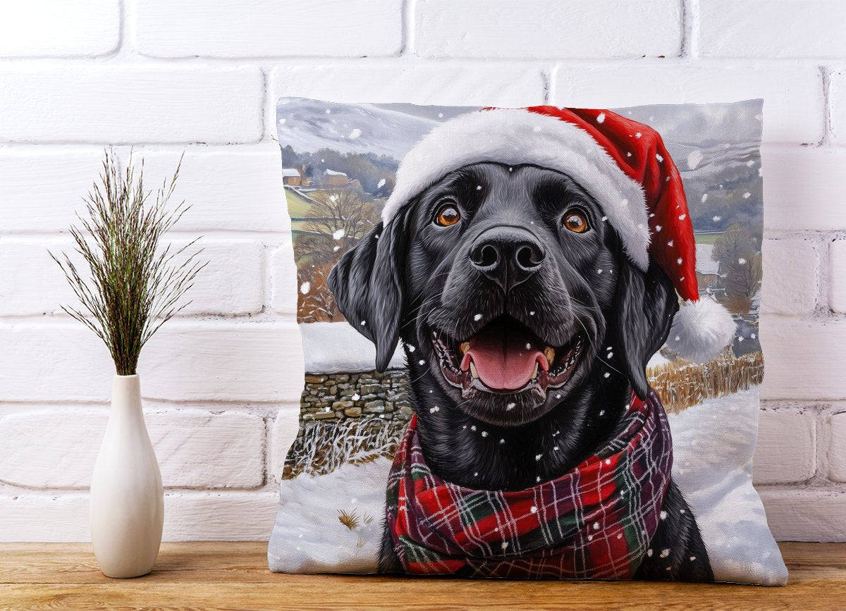 Christmas Black Labrador Cushion