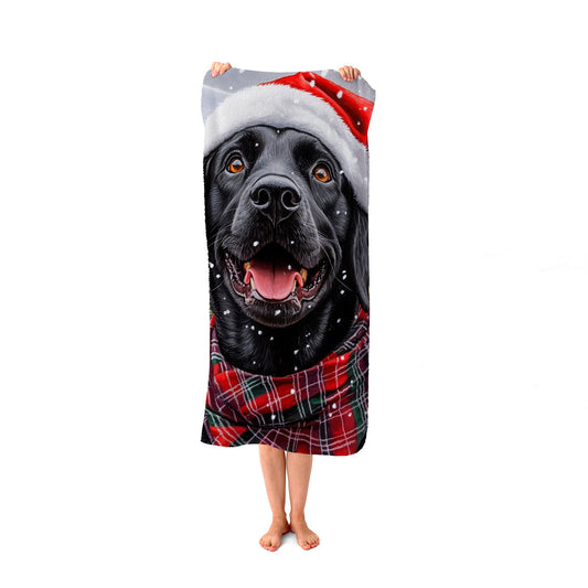 Christmas Black Labrador Beach Towel