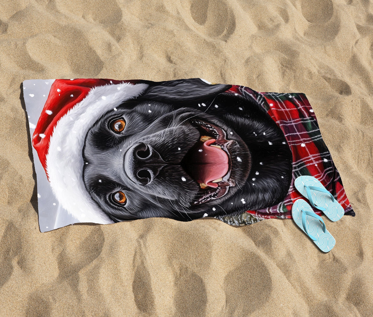 Christmas Black Labrador Beach Towel