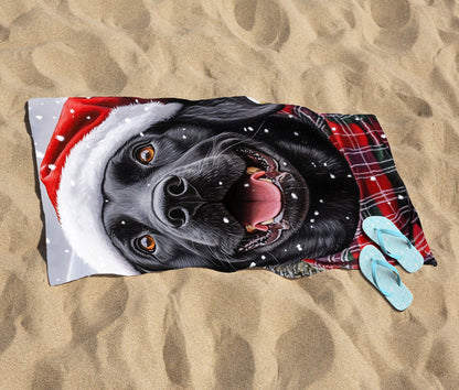 Christmas Black Labrador Beach Towel