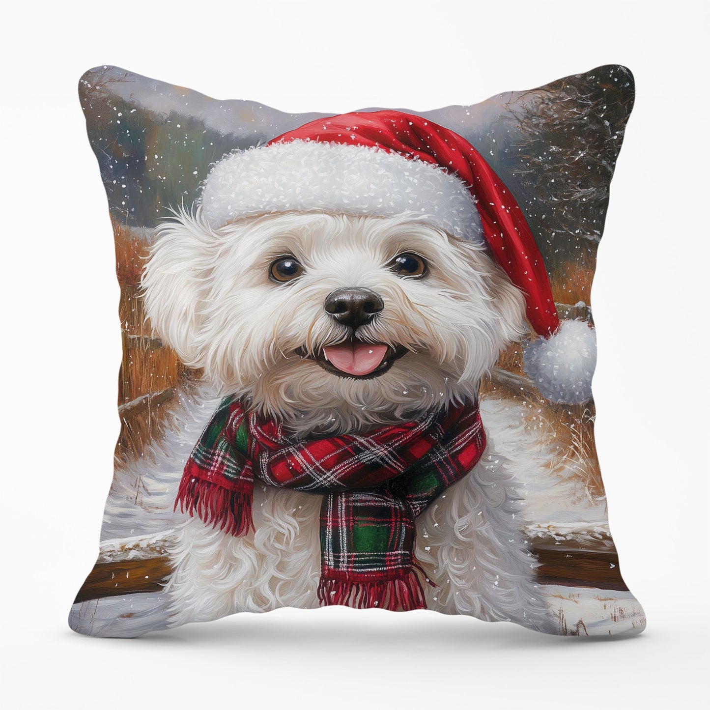 Snowy Christmas Bischon Frise Cushion