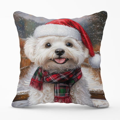 Snowy Christmas Bischon Frise Cushion