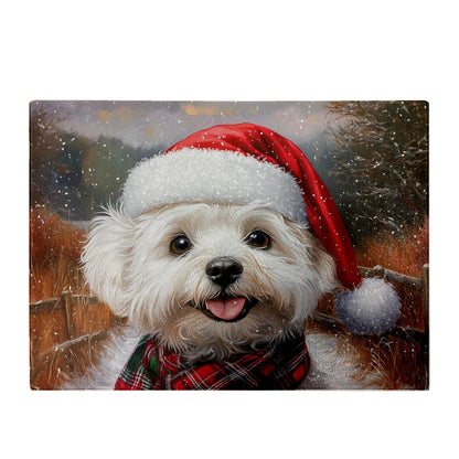 Snowy Christmas Bischon Frise Glass Chopping Board