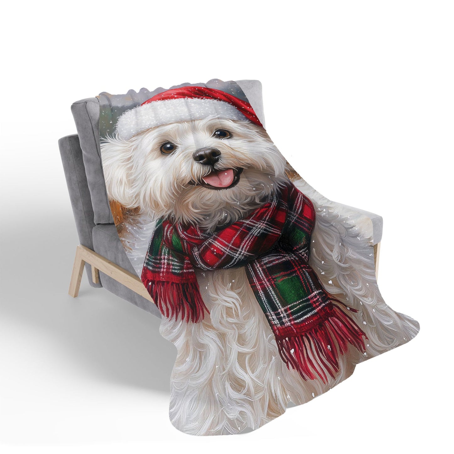 Snowy Christmas Bischon Frise Sherpa Blanket