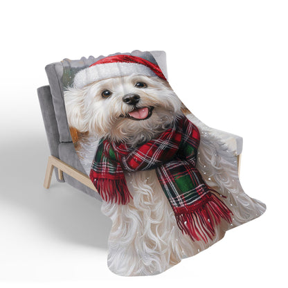 Snowy Christmas Bischon Frise Sherpa Blanket
