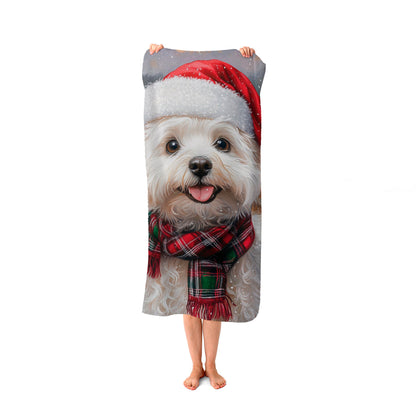 Snowy Christmas Bischon Frise Beach Towel