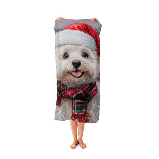 Snowy Christmas Bischon Frise Beach Towel