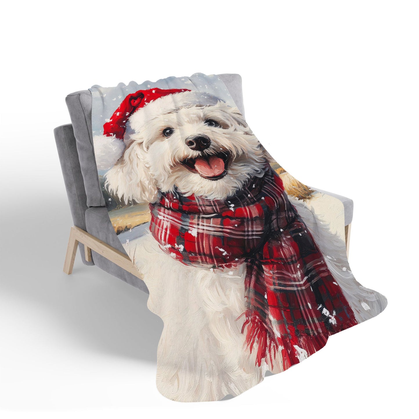 Christmas Bischon Frise Sherpa Blanket