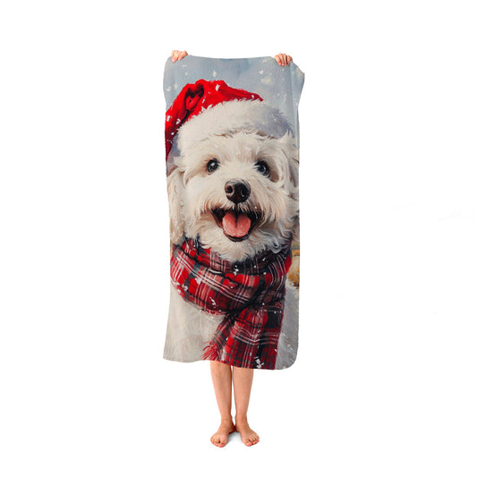 Christmas Bischon Frise Beach Towel