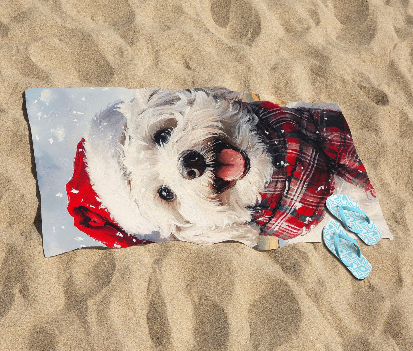 Christmas Bischon Frise Beach Towel