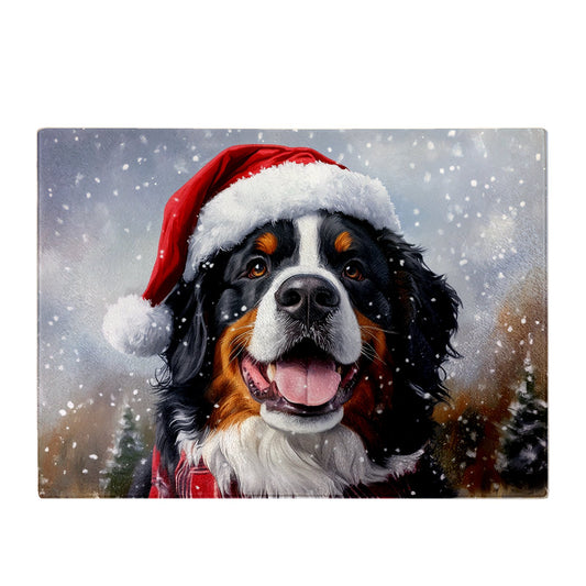 Christmas Bernese Mountain Dog Glass Chopping Board