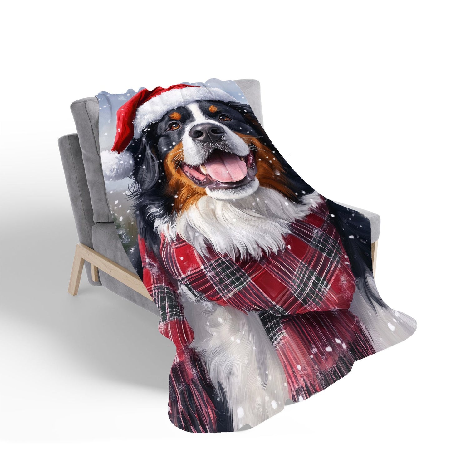 Christmas Bernese Mountain Dog Sherpa Blanket