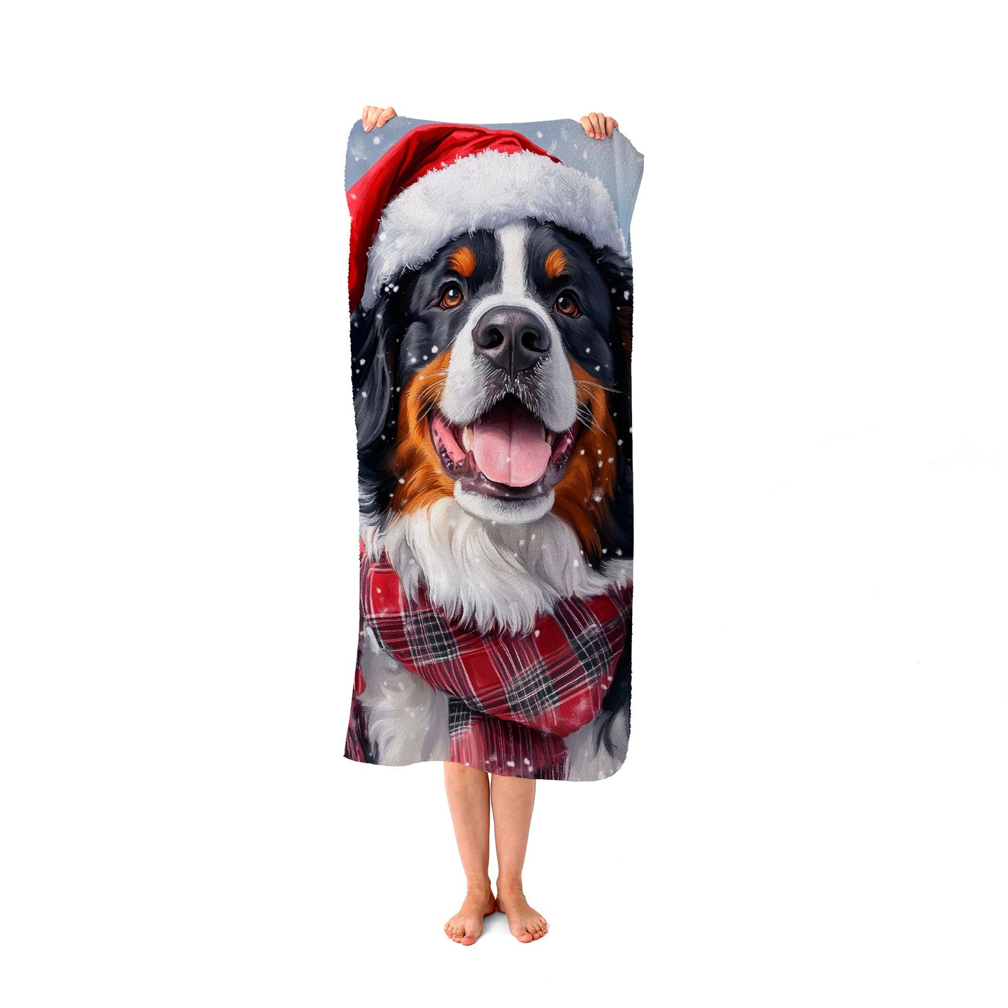 Christmas Bernese Mountain Dog Beach Towel