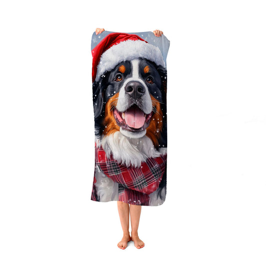 Christmas Bernese Mountain Dog Beach Towel
