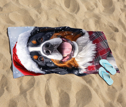 Christmas Bernese Mountain Dog Beach Towel