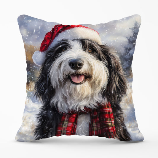 Christmas Bearded Collie Cushion