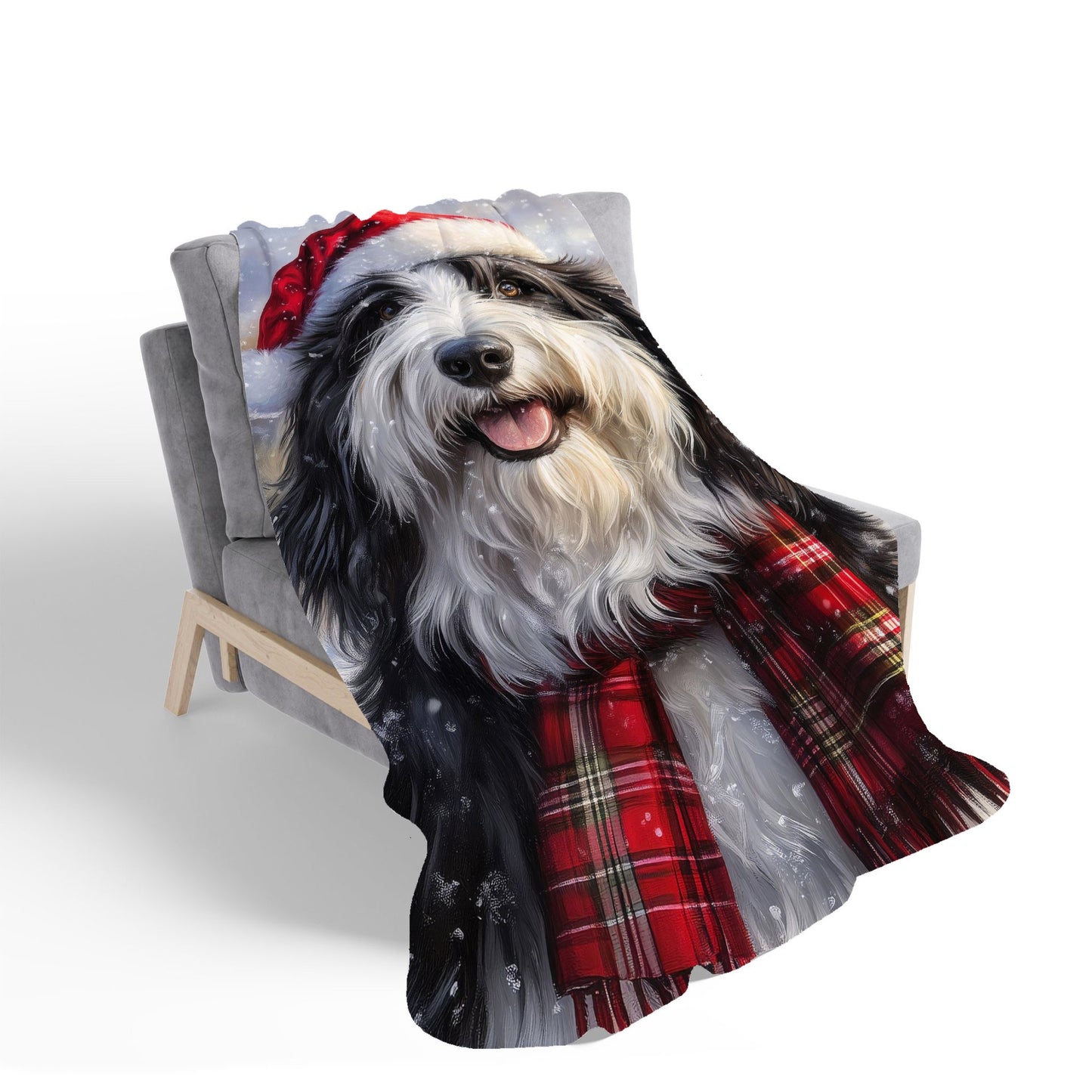 Christmas Bearded Collie Sherpa Blanket
