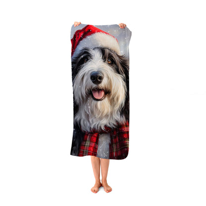 Christmas Bearded Collie Beach Towel