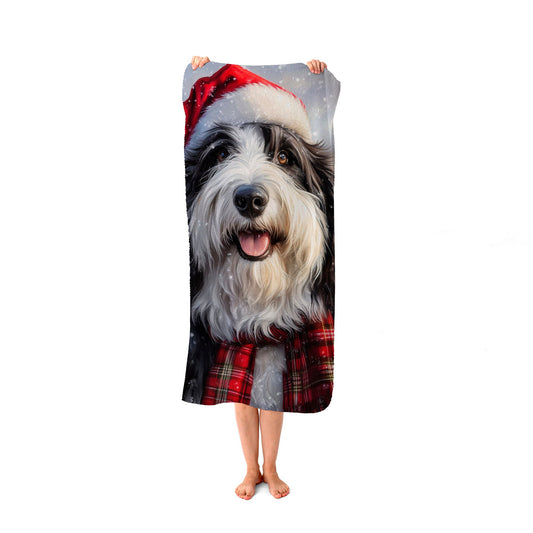 Christmas Bearded Collie Beach Towel