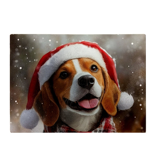 Christmas Beagle Glass Chopping Board
