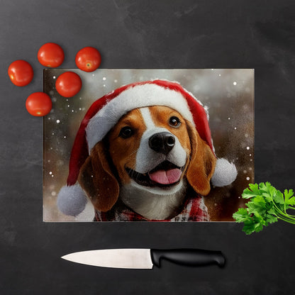 Christmas Beagle Glass Chopping Board