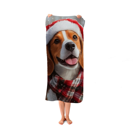 Christmas Beagle Beach Towel