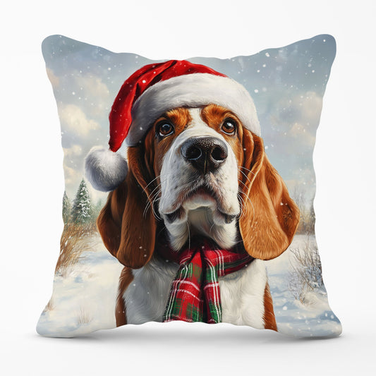 Snowy Christmas Bassett Hound Cushion