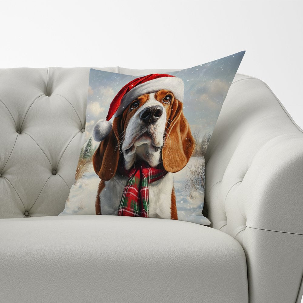 Snowy Christmas Bassett Hound Cushion