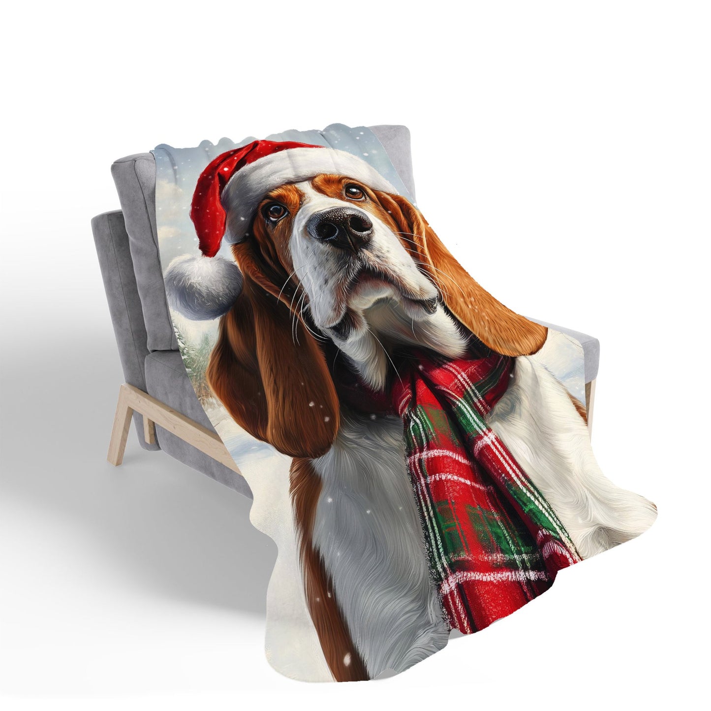 Snowy Christmas Bassett Hound Sherpa Blanket