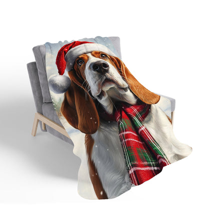 Snowy Christmas Bassett Hound Sherpa Blanket
