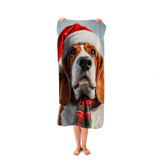 Snowy Christmas Bassett Hound Beach Towel