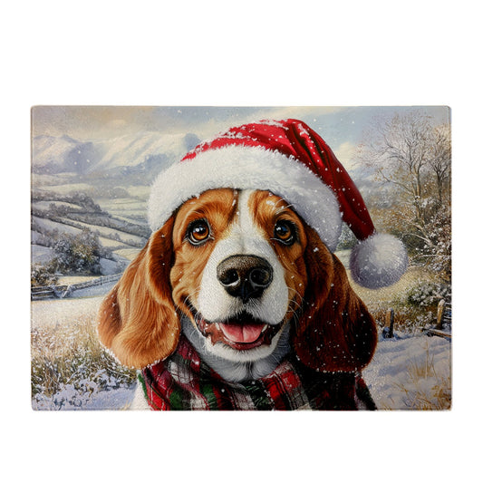 Christmas Bassett Hound Glass Chopping Board
