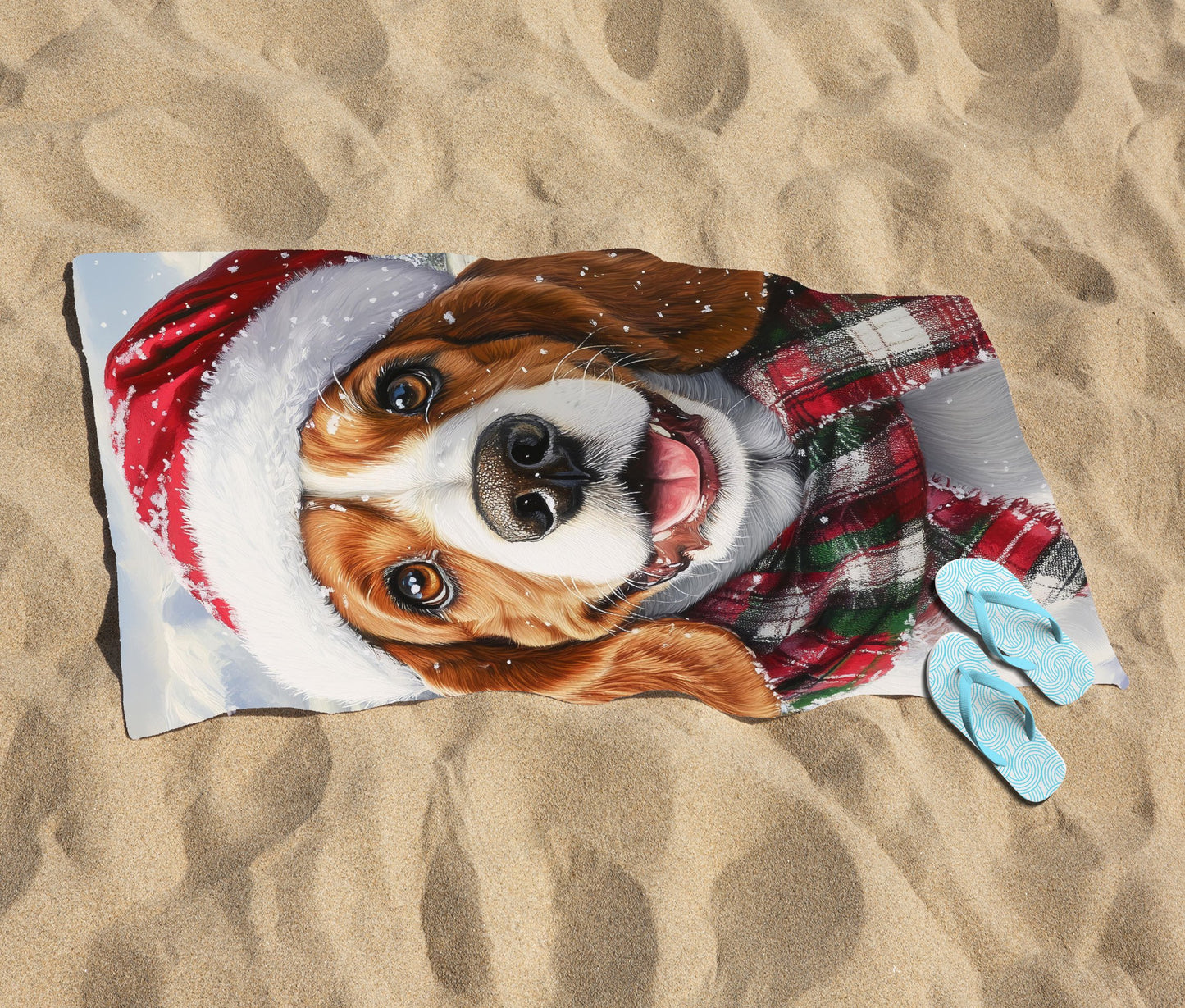 Christmas Bassett Hound Beach Towel