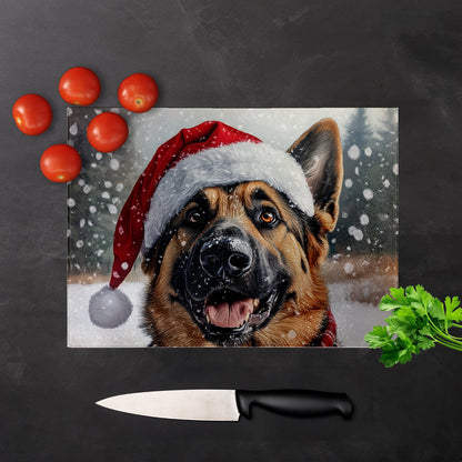 Christmas Alsatian Glass Chopping Board