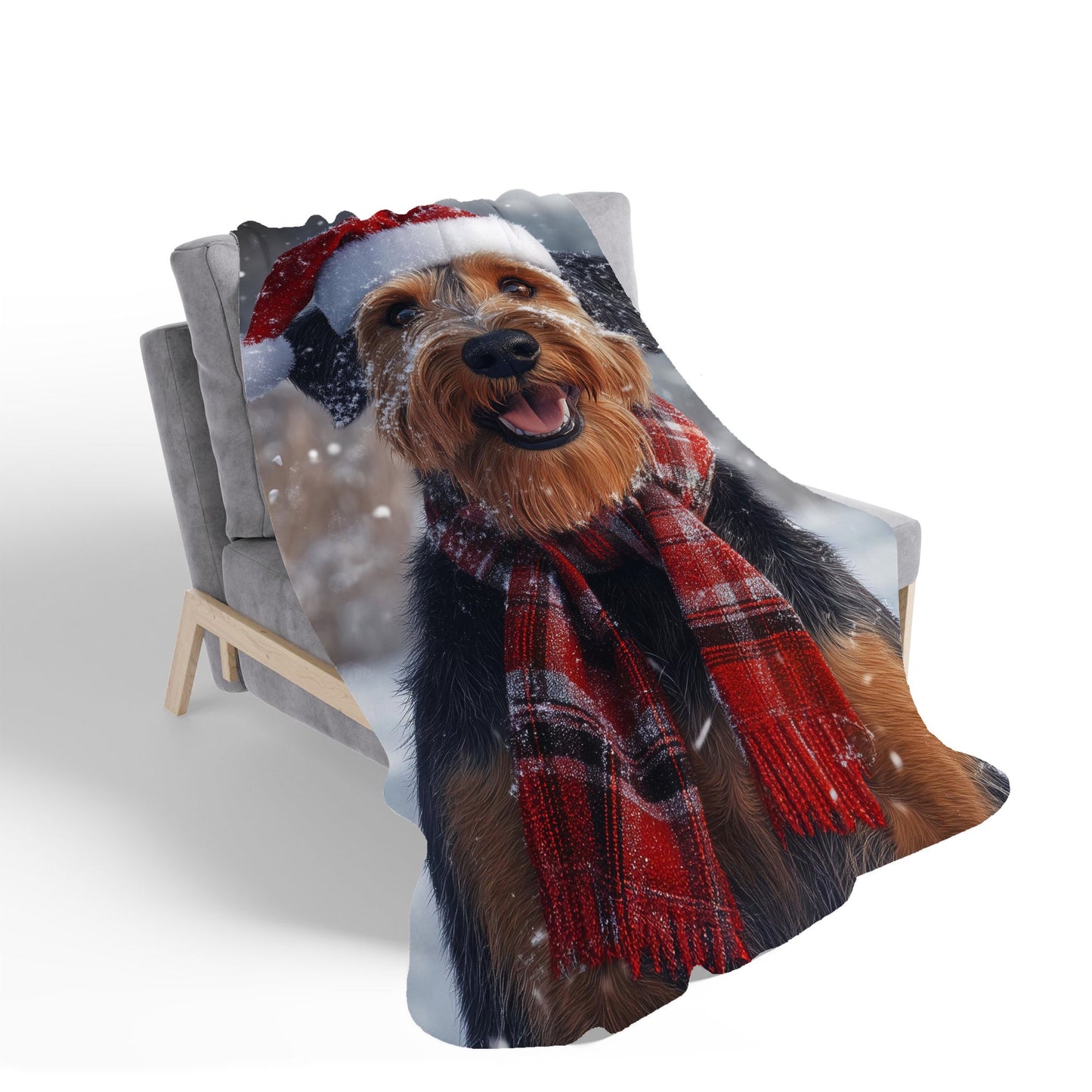 Christmas Airedale Terrier Sherpa Blanket