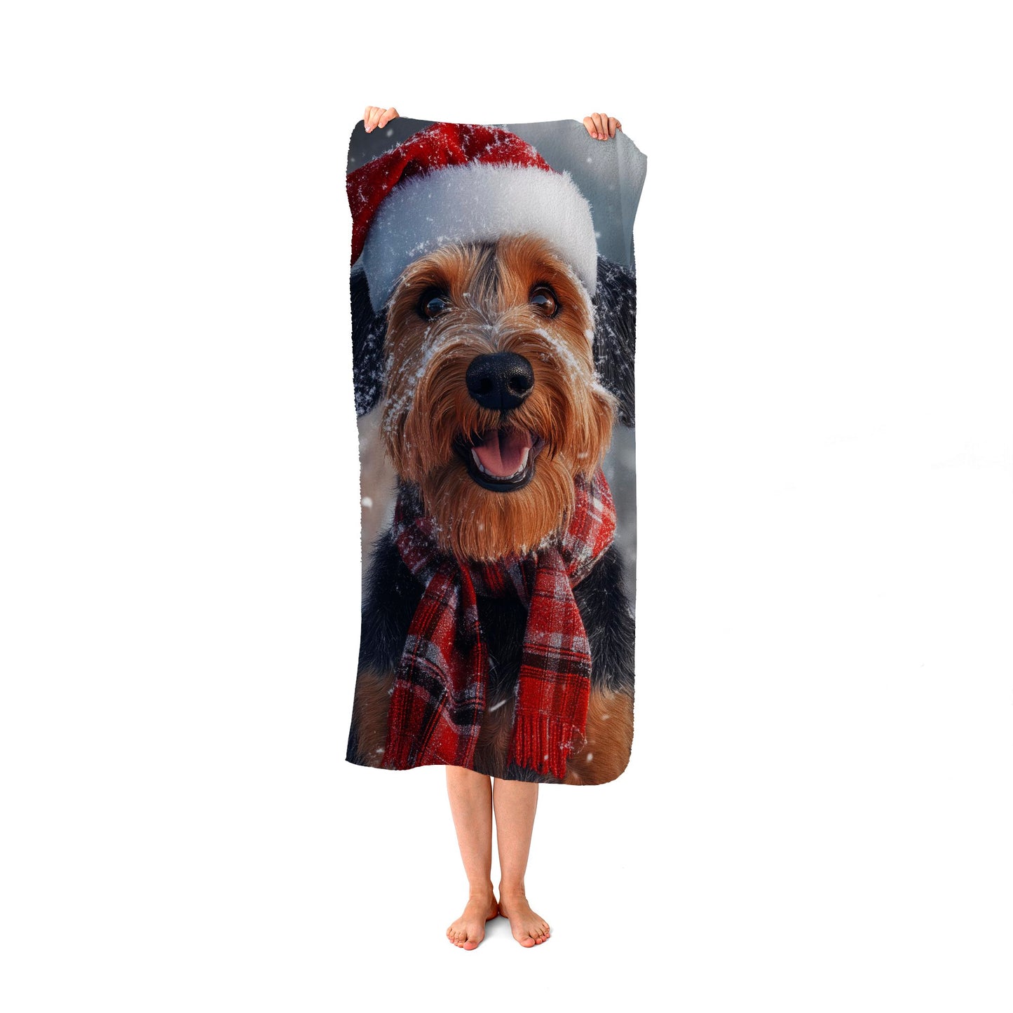 Christmas Airedale Terrier Beach Towel