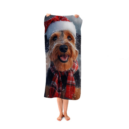 Christmas Airedale Terrier Beach Towel