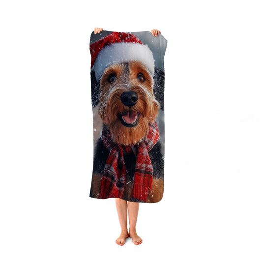 Christmas Airedale Terrier Beach Towel