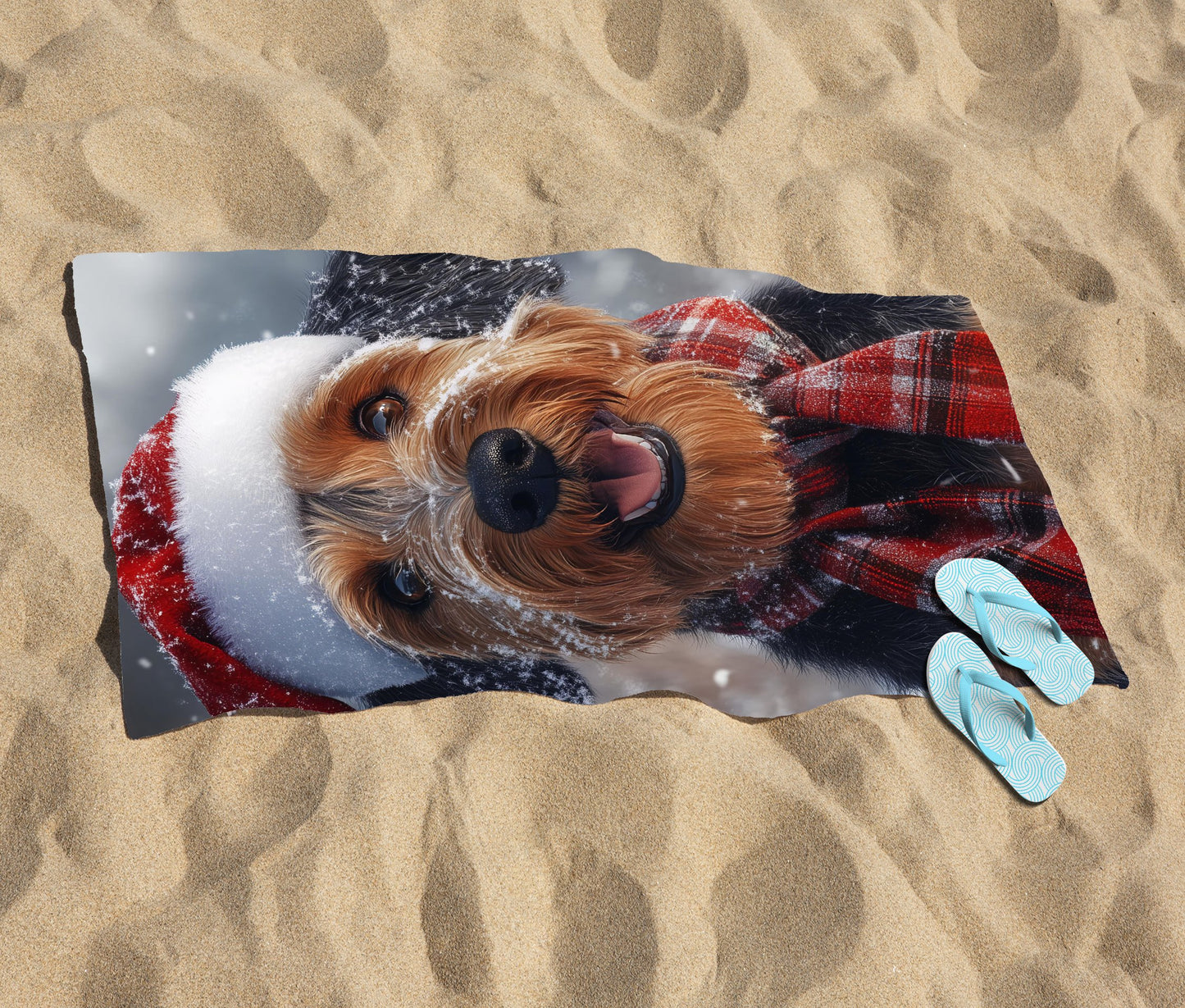 Christmas Airedale Terrier Beach Towel