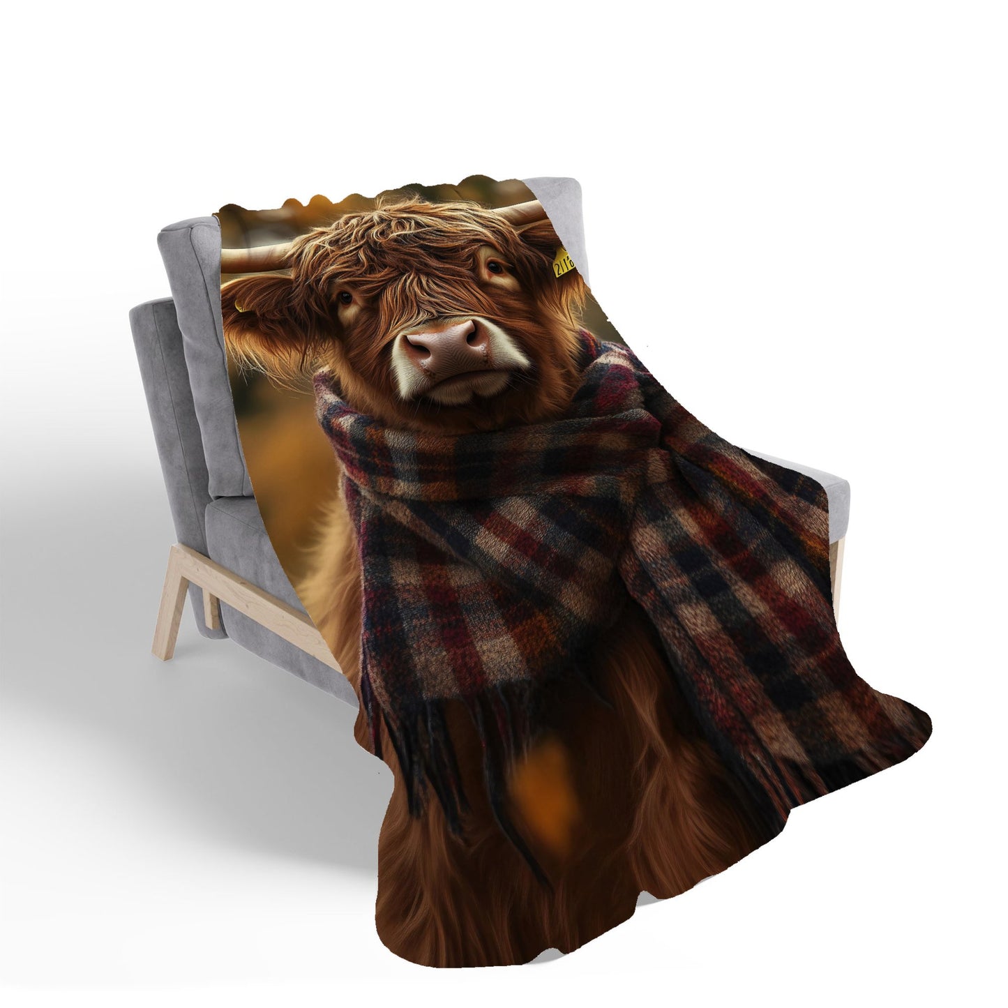 Highland Cow Wearing Scarf Sherpa Blanket