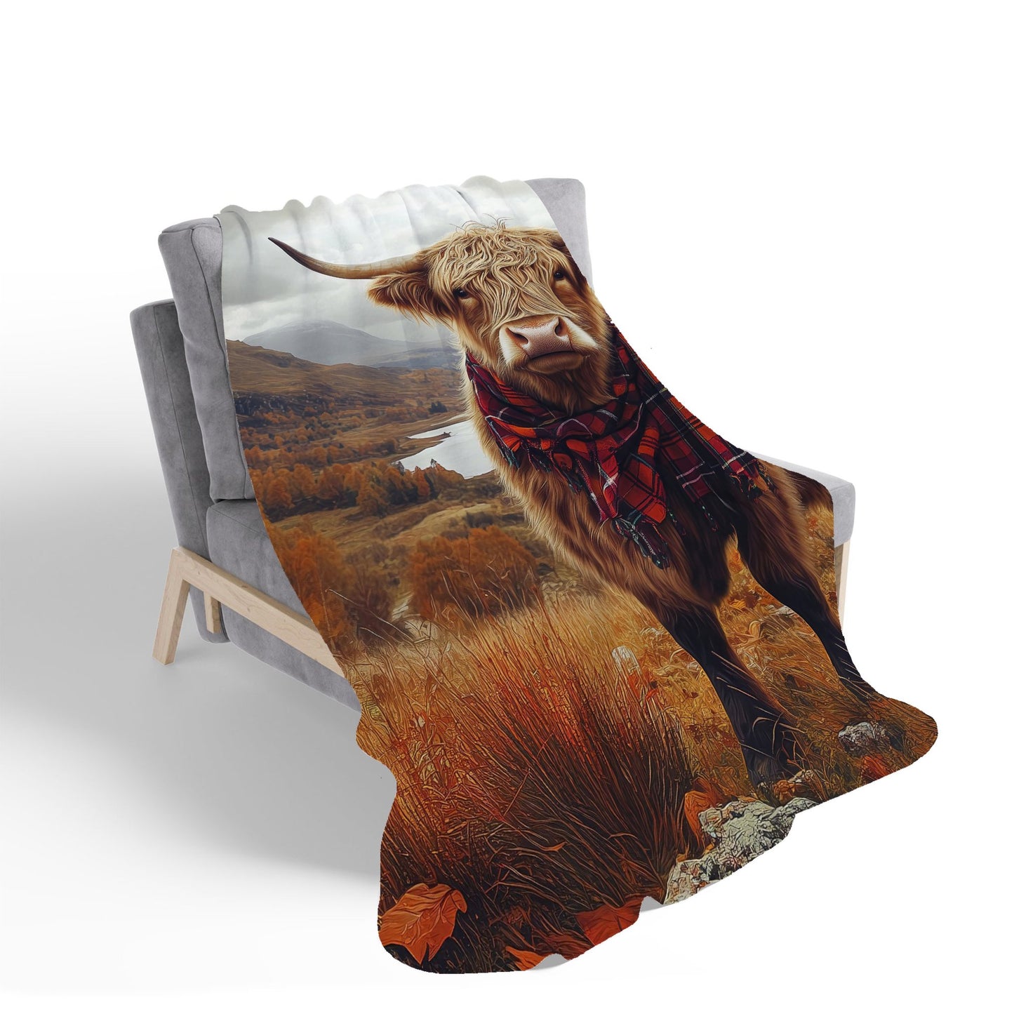 Autumnal Highland Cow Sherpa Blanket