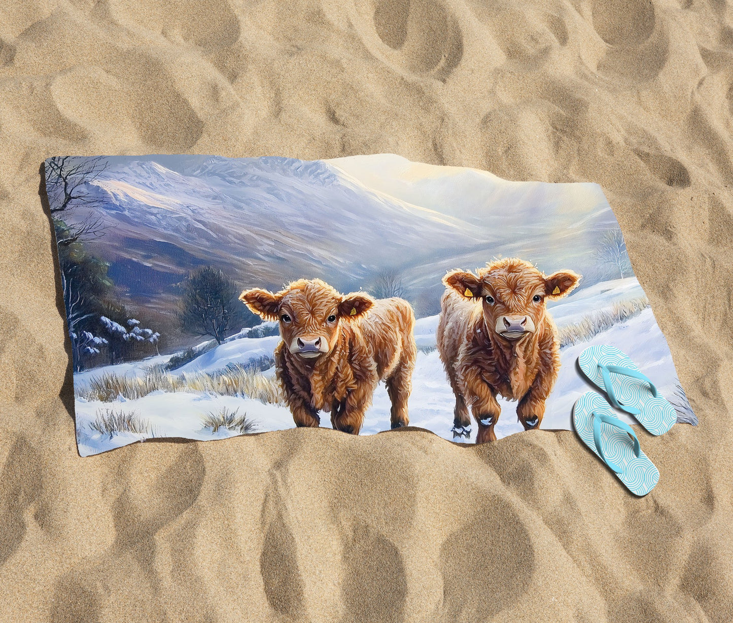 Due Of Baby Highland Cows Beach Towel
