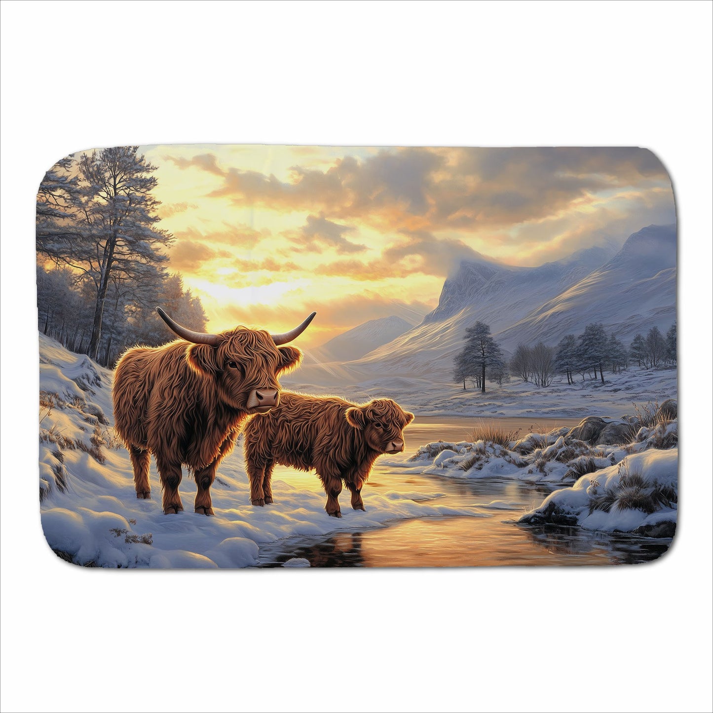 Highland Cows By The Lake Sherpa Blanket
