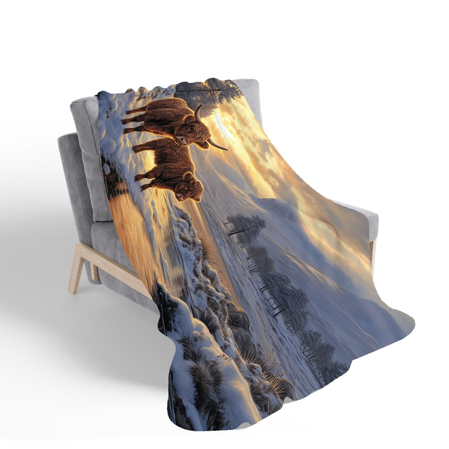 Highland Cows By The Lake Sherpa Blanket