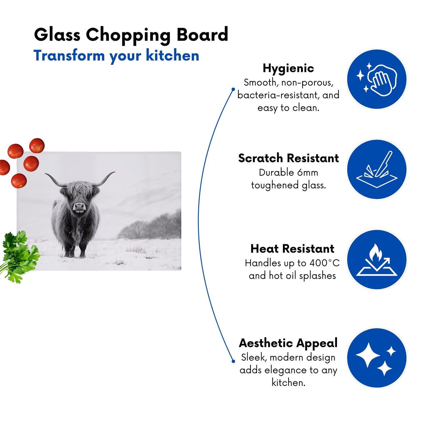 Lone Highland Cow Glass Chopping Board