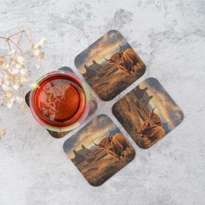 Highland Cow And A Cottage Coasters